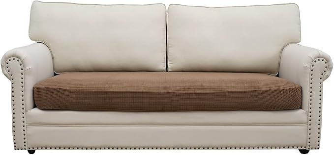 Eismodra Couch Cushion Covers Magic Stretch Sofa Slipcover for 3 Cushion Couch Dogs Pet L Shape 2 Seat Replacement Furniture Protector,Light Brown Length 37-53 inches(Only 1 Piece)