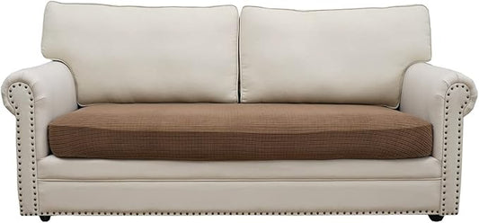 Eismodra Couch Cushion Covers Magic Stretch Sofa Slipcover for 3 Cushion Couch Dogs Pet L Shape 2 Seat Replacement Furniture Protector,Light Brown Length 37-53 inches(Only 1 Piece)