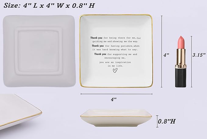 Thank You Gifts for Teacher,Godmother,Mom,Mentor,Coach,Leader,Boss,Best Friends-Appreciation Gift for Women,Thanksgiving New Year Christmas Gifts-Ceramic Jewelry Tray Trinket Holder Ring Dish