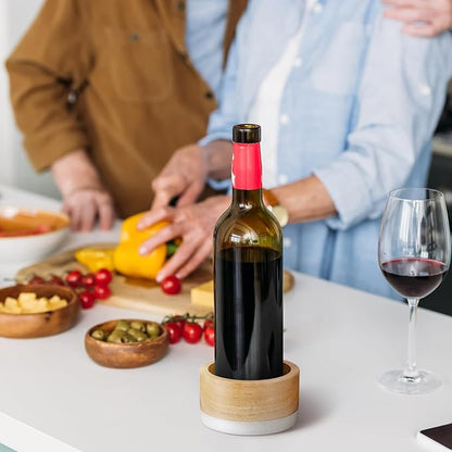 Baderke 2 Pcs Wood and Marble Wine Bottle Coaster Set, Wine Holder for Champagne Bottles and Any Occasion
