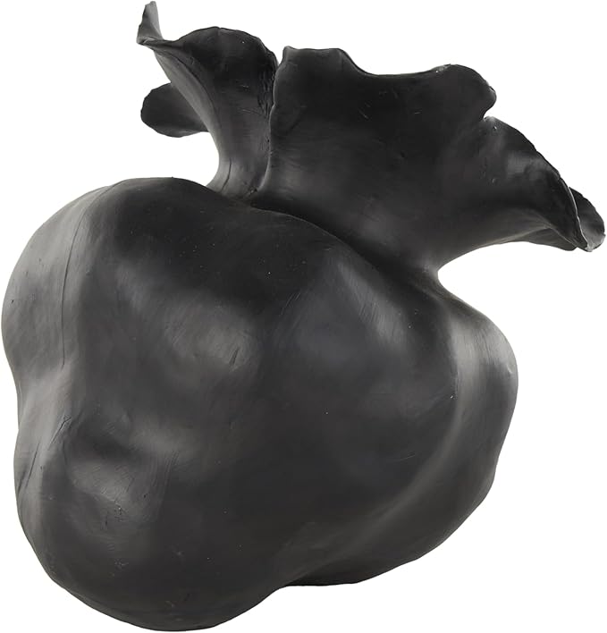 Deco 79 Ceramic Abstract Wide Rounded Floral Shaped Vase with Petal Rim, 8" x 10" x 9", Black