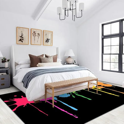 Colorful Paint Splash Rug 6x8 Large Area Rugs Minimalist Multicolor Art Rugs Soft Non Slip Washable Non Shedding Indoor Carpet for Living Room Bedroom Kids Room Home Entrance Foyer Decor