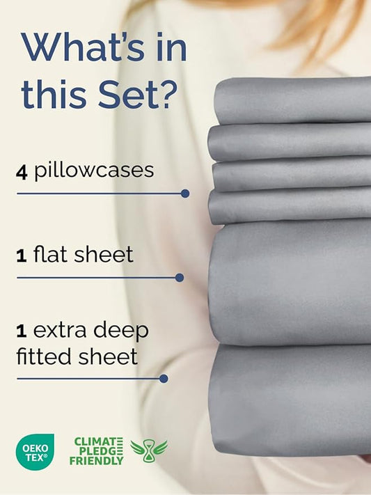 Extra Deep Full Sheet Set - 6 Piece Breathable & Cooling Sheets - Hotel Luxury Bed Sheets Set - Easy & Secure Fit - Soft, Wrinkle Free & Comfy Sheets Set - Steel Blue Sheet Set with Extra Deep Pockets