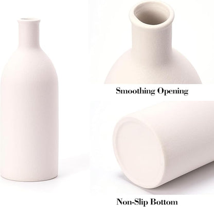 White Ceramic Flower Vase Set of 5, Modern Farmhouse Decorative Vases for Bookshelf, Dining Room Coffee Console Table Centerpieces