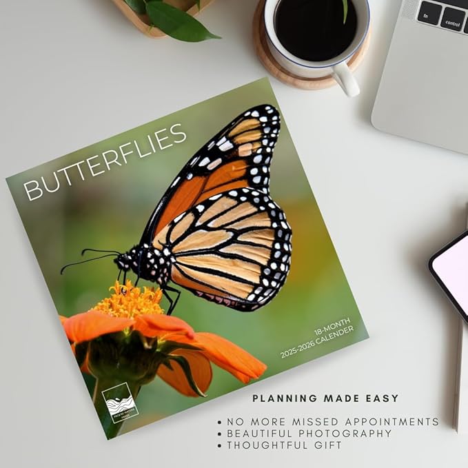 Butterflies Wall Calendar 2026 | 12" x 24" Open | Giftable Nature Calendar 2026 | Thick & Sturdy Paper for Organizing & Planning | Pacific Waters Press (Butterflies)