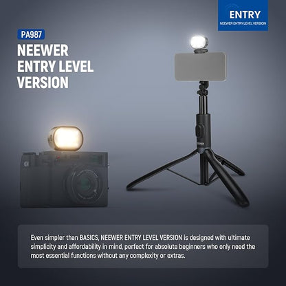 NEEWER Entry Level Version Selfie Stick Tripod with Light & Remote Compatible with iPhone Samsung Android, 67" Extendable Portable Travel Cell Phone Holder Stand for Video Recording Filming, PA987
