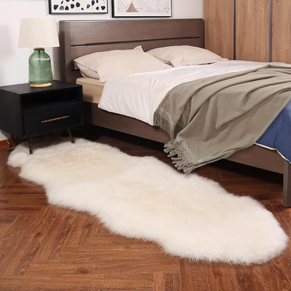 Premium Genuine Fur Sheepskin Rug Real Australia Sheepskin Natural Luxury Fluffy Lambskin Fur Area Rug Seat Covers for Kids Bedroom Sofa Chair Cover (Creamy White, Double Pelt/2ft x 6ft)