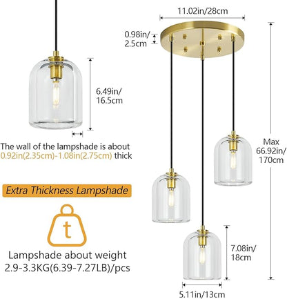 Modern Gold Pendant Lights Kitchen Island Ceiling Chandelier Indoor Crystal Hanging Light Fixtures for Dining Room Kitchen Living Room Bedroom（3Light）