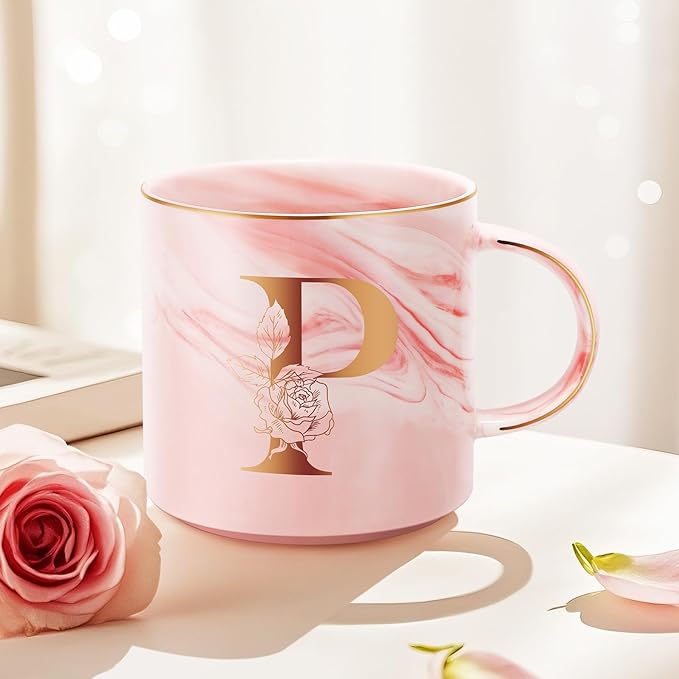 Valentines Day Gifts for Her, Anniversary Birthday Galentines Gifts for Women Mom Grandma Friend Sister Wife Teacher Coworker, Personalized Initial Customized Gift Monogrammed A-Z Coffee Mug 12 OZ(P)