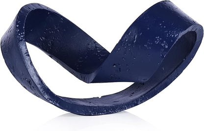 Modern Blue Geometric Sculpture, Navy Blue Knot Home Accent Decor, Multi-Angle Abstract Art Statue for Coffee Table, Bookshelf, Living Room, Office - Resin Artistic Knot Decor for Home and Office