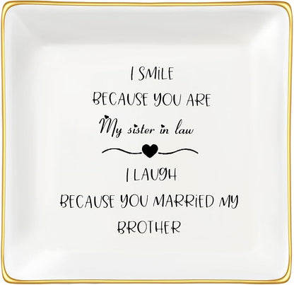 JoycuFF Sister in Law Birthday Gifts from Sister in Law Christmas Mothers Day Gifts for Sister in Law Ceramic Ring Dish