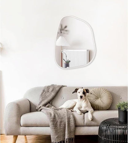 Irregular Wooden Framed Wall Mirror Modern Asymmetrical Unique Hanging Mirror Artistic Boho Mirror Decor Bathroom Vanity Bedroom Living Room Entryway Hallway 20"x16"