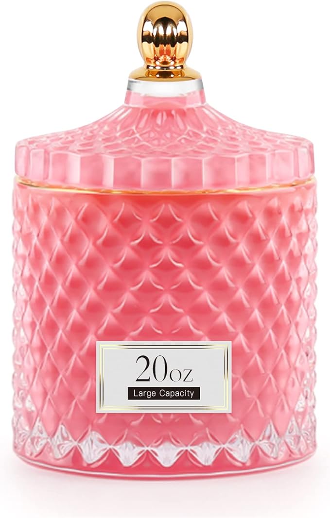 Candy Cookie Jar Candy Dish with Lid, Apothecary Jars with Lids for Bathroom Pink Decor Aesthetic Room Decor， Glass Decorative jar for Storage Cotton Swab or Cotton Rounds (20oz)