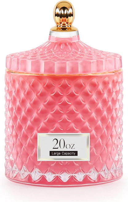 Candy Cookie Jar Candy Dish with Lid, Apothecary Jars with Lids for Bathroom Pink Decor Aesthetic Room Decor， Glass Decorative jar for Storage Cotton Swab or Cotton Rounds (20oz)
