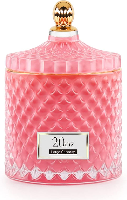 Candy Cookie Jar Candy Dish with Lid, Apothecary Jars with Lids for Bathroom Pink Decor Aesthetic Room Decor， Glass Decorative jar for Storage Cotton Swab or Cotton Rounds (20oz)