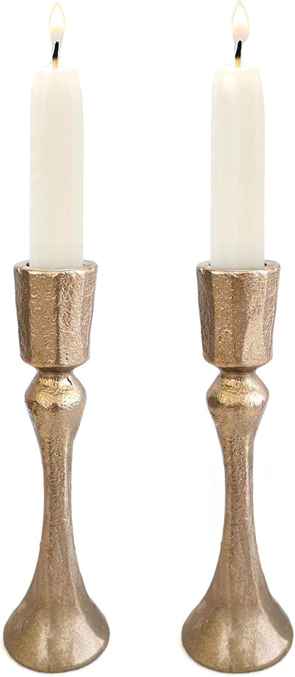 Yair Emanuel Tapered Shabbat Candle Holders Pair – Rustic Sculpted Design in Brass or Silver Finish Judaica Gift for Weddings, Shabbat and Holidays (Ancient Brass, 4.7 Inch)