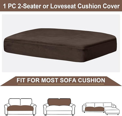NAISI Couch Cushion Covers 1 Piece Velvet Stretch Loveseat Cover or 2 Seat Sofa Cover Soft Individual Couch Covers for Sectional Sofa(1 PC for 2-Seat Cushion or Loveseat,Brown)