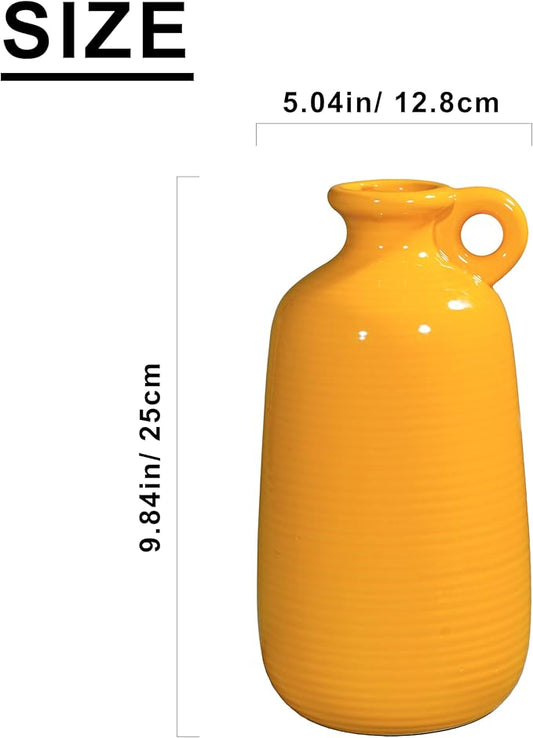 Sunddo Yellow Ceramic Vase for Home Decor -10 inch Modern Handled Decorative Vases for Flowers, Living Room, Kitchen, Shelf, Entryway and Centerpiece Table Decorations