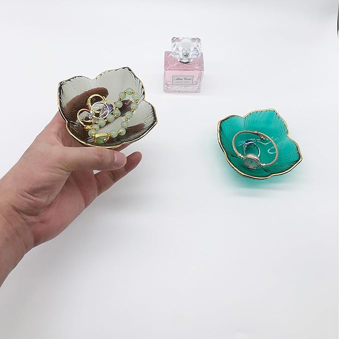 Small Ring Dish, Flower Jewelry Dish Tray, Vanity Glass Jewelry Tray, Room Nightstand Decor Jewelry Bowl, Wedding Engagement Ring Holder for Women, Bathroom Ring Bowl Trinket Dish, Gift