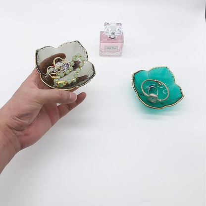 Small Ring Dish, Flower Jewelry Dish Tray, Vanity Glass Jewelry Tray, Room Nightstand Decor Jewelry Bowl, Wedding Engagement Ring Holder for Women, Bathroom Ring Bowl Trinket Dish, Gift