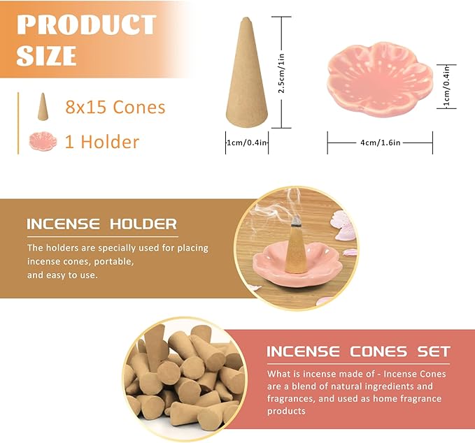 STRN Incense Cones 120 Scented Cones for All Seasons, Assorted Cone Incense Scents with Incense Holder, Vanilla Mint Coconut Cedarwood Apple Pie Forest Citrus Cinnamon