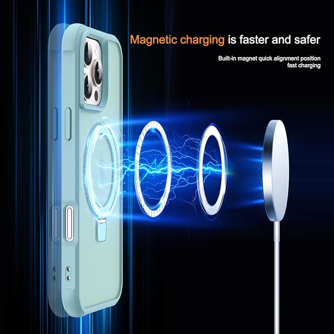 Compatible with iPhone 16 Pro Case with Invisible Magnetic O-Ring Stand Military-Grade Translucent Case for iPhone 16 Pro 6.3" [Compatible with Mag-Safe][Great Grip Feeling], Blue