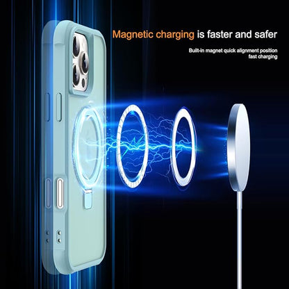 Compatible with iPhone 16 Pro Case with Invisible Magnetic O-Ring Stand Military-Grade Translucent Case for iPhone 16 Pro 6.3" [Compatible with Mag-Safe][Great Grip Feeling], Blue