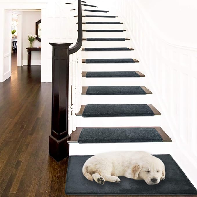 PURE ERA Carpet Stair Tread Landing Mat Area Rug Ultra Plush Shag Soft Non Slip Skid Resistant Tape Free Indoor Doormat Washable Reusable Dark Gay 2' X 3'