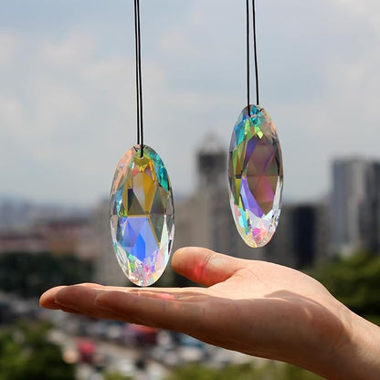 2PCS Simple Geometry Crystal Sun Catcher Prisms, stino Hanging Suncatchers with Glass Prism, Rainbow Maker for Windows, Balcony, Kitchen, Garden Decoration (1, Oval Eye 2Pcs)