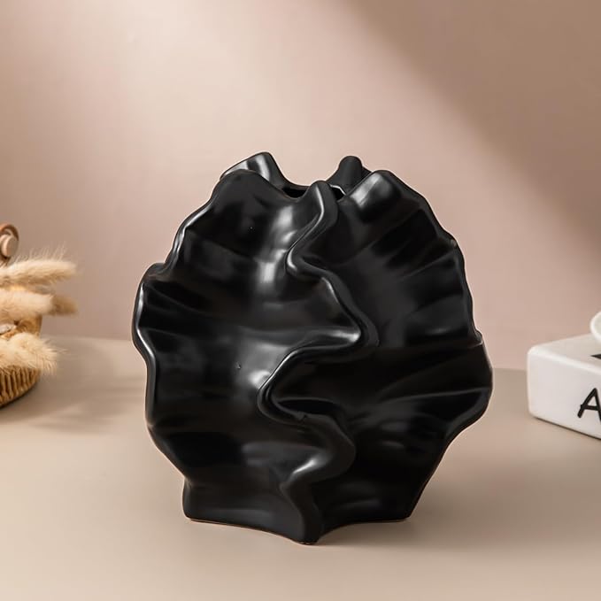 Tongyu Home Ceramic Black Artistic Coral Vase, Wabi-Sabi Modern Decor Sculpture for Home, Unique Centerpiece for Living Room, Bedroom, Office