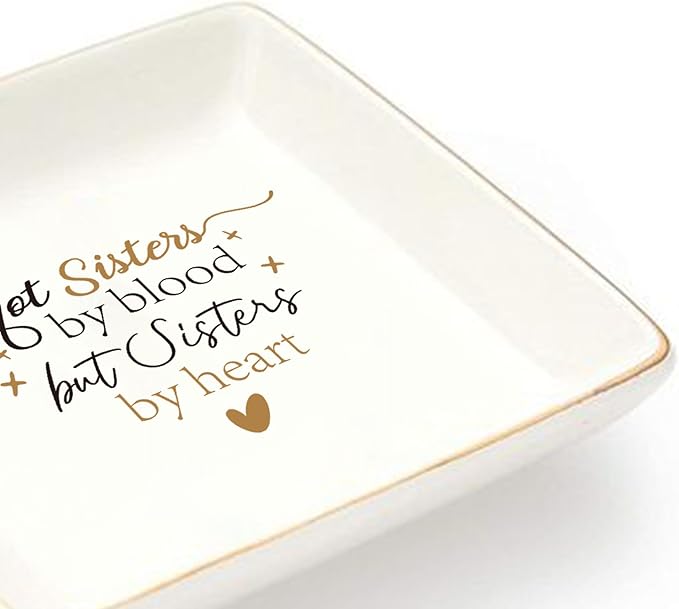 LADY&HOME Friendship Gifts for Women Ceramic Ring Dish Birthday Christmas Gift for Best Friend Decorative Jewelry Tray (Not Sister)