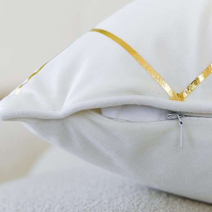WACOMECO Gold Throw Pillow Covers, Pack of 2 Soft Velvet Decorative Cushion Covers for Couch Sofa Home Decoration, White, 16x16 Inch