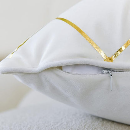 WACOMECO Gold Throw Pillow Covers, Pack of 2 Soft Velvet Decorative Cushion Covers for Couch Sofa Home Decoration, White, 18x18 Inch