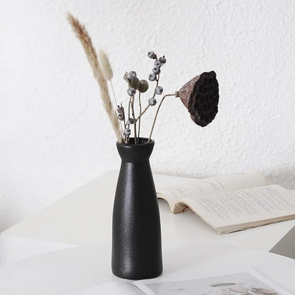 CEMABT Black Ceramic vase Set-3 Small Flower vases for Decor,Modern Boho Farmhouse Home Decor,Decorative vase for Pampas Grass&Dried Flowers,idea Shelf,Table,Bookshelf ，Entryway- Distressed