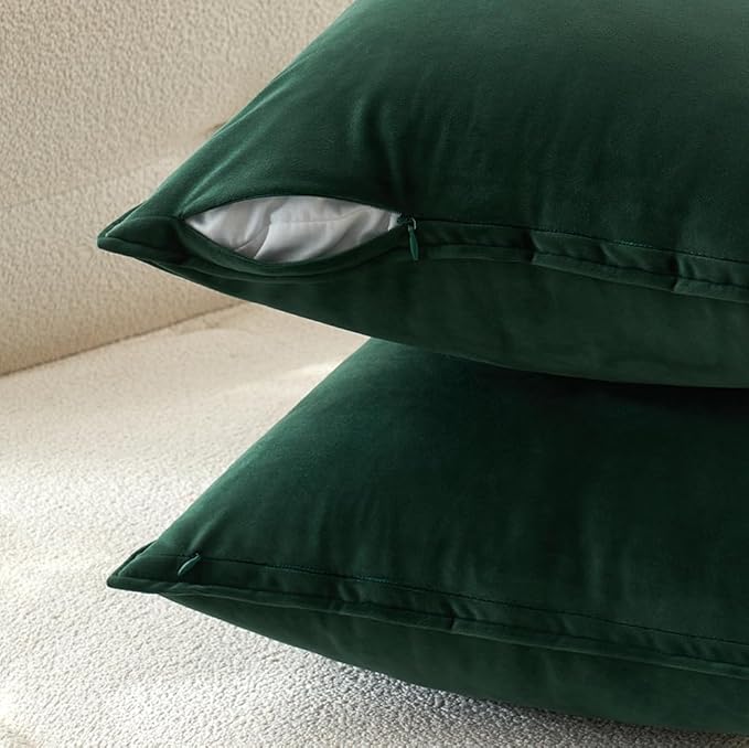MIULEE Pack of 2 Christmas Decorative Velvet Throw Pillow Cover Soft Army Green Pillow Cover Solid Square Cushion Case for Winter Sofa Bedroom Car 18x 18 Inch 45x 45cm