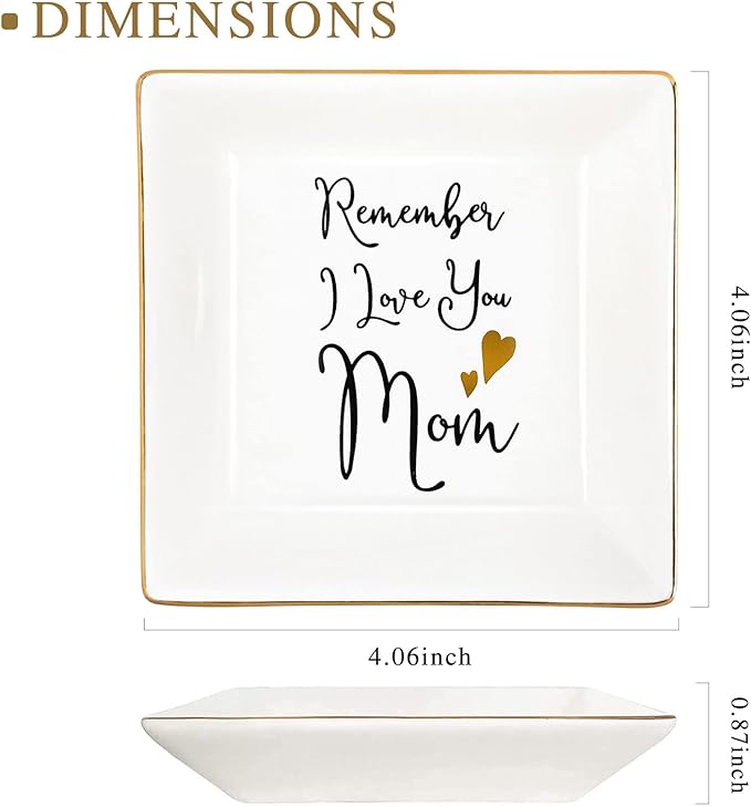 Jewelry Dish - Handmade Ceramic Ring Holder for Mom, Mothers Day, Birthday, Anniversary, Christmas, Thanksgiving - Remember I Love You Mom