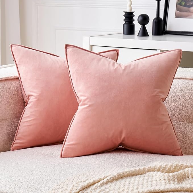 MIULEE Pack of 2 Valentines Day Decorative Velvet Throw Pillow Covers Soft Dark Pink Pillow Covers Soild Square Cushion Case for Sofa Bedroom Car 18x 18 Inch 45x 45cm