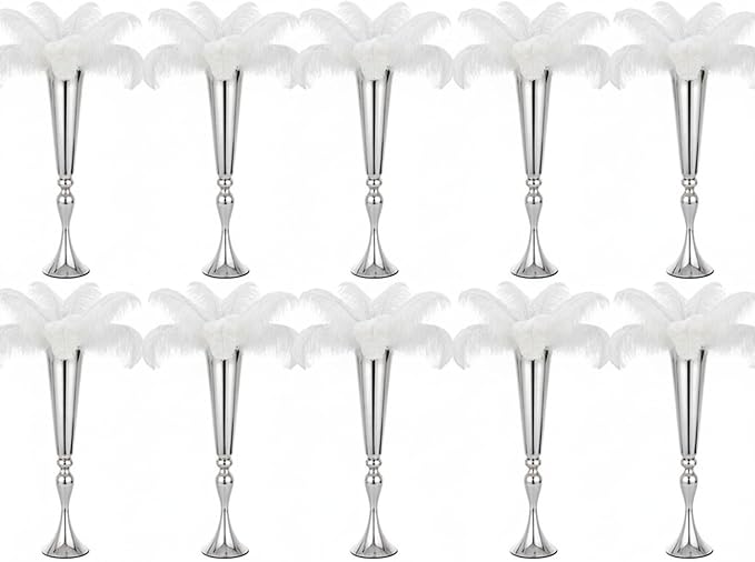 LoveCat 10pcs of Metal Trumpet Silver Vases for Table Centerpieces, Anniversary Celebration Wedding Party Dinner Table Centerpieces, Wedding Decorations, 21.9in/55.5cm Tall Minimalism Vases