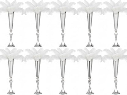 LoveCat 10pcs of Metal Trumpet Silver Vases for Table Centerpieces, Anniversary Celebration Wedding Party Dinner Table Centerpieces, Wedding Decorations, 21.9in/55.5cm Tall Minimalism Vases