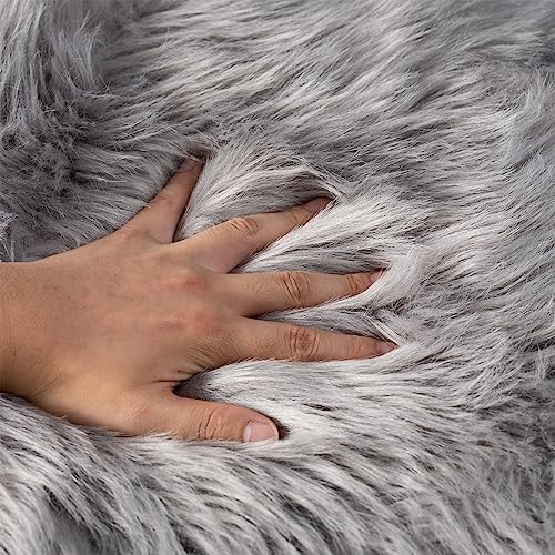Fluffy Faux Fur Rug Gery Sheepskin Area Rug,4x6 Ft Ultra Soft Shaggy Plush Rug for Bedroom Bedside Living Room Nursery Kids Room