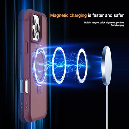 Compatible with iPhone 16 Pro Case with Invisible Magnetic O-Ring Stand Military-Grade Translucent Case for iPhone 16 Pro 6.3" [Compatible with Mag-Safe][Great Grip Feeling], Wine Red