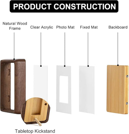 Walnut 5x3.5 inch Natural Wood Picture Frame, Tabletop Wooden Small Photo Frame with Mat, Display Pictures 2x2.76 or 3.5x5 Without Mat for Desktop Display, Mini Photo Picture Frame