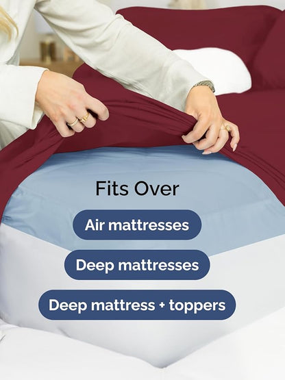 Extra Deep Full Sheet Set - 6 Piece Breathable & Cooling Sheets - Hotel Luxury Bed Sheets Set - Easy & Secure Fit - Soft, Wrinkle Free & Comfy Sheets Set - Burgundy Sheet Set with Extra Deep Pockets