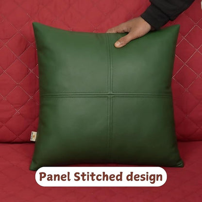 Lambskin Leather Pillow Cover, Hand Panel Stitched Leather Decorative Throw Pillow Covers for Couch Sofa Bed Living Room Garden (18x18 Inches, Dark Green Pack of 1)