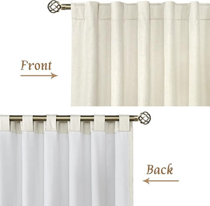 LAMIT Natural 100% Blackout Linen Curtains, 63 Inches Linen Textured Thermal Bedroom Curtains Back Tab and Rod Pocket Neutral Panels with White Liner for Farmhouse, 2 Panels, 42 x 63 Inch, Ivory