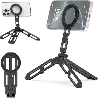Magnetic Phone Tripod Stand Portable Cell Phone Holder Strong Magnet Mini Pocket Smartphone Mount Foldable Selfie Stick Tripod with 1/4" Screw Hole for iPhone 17 16 15 14 13