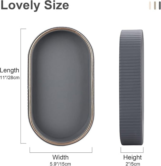 GORESE PU Leather Valet Tray Perfume Organizer, Oval Jewelry Trays Nightstand Organizer Key Bowl Trinket Dish for Dresser Bedside, Vanity Tray for Bathroom, EDC Trays for Men Women, 11×5.9 in, Gray