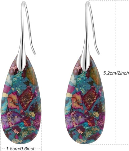 Natural Healing Stone Fishhoop Dangle Drop Earrings Statement Gold silver earrings