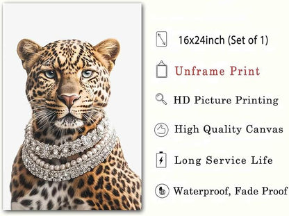 Leopard Canvas Wall Art Trendy Wild Animal Pictures Animal Portrait Wall Art Cheetah Aesthetic Posters Women Fashion Posters Whimsical Leopard Poster Cute Abstract Living Room Decor 16x24inch No Frame