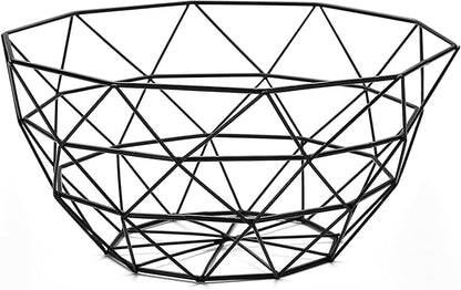 HOMQUEN Fruit Basket, Fruit Bowl, Metal Wire Fruit Basket for kitchen, Fruit Bowl for Kitchen Counter, Basket for Fruits, Vegetables, Breads, Snacks, Kitchen Gadgets (Square Tall, Black)
